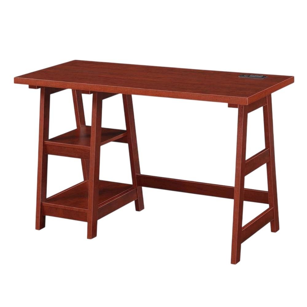 Cherry Trestle Desk, Integrated Charging Station, Melamine Finish. Picture 1