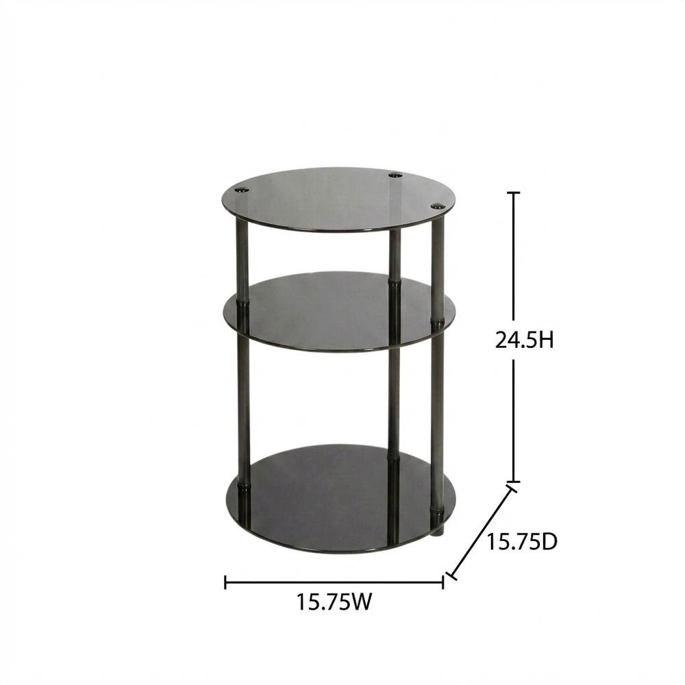Glass 3-Tier Round Accent Table with Modern Design. Picture 7
