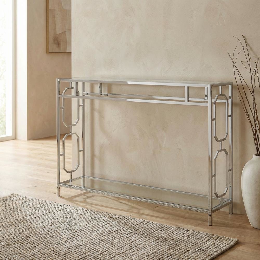 Modern Chrome Console Table with Sleek Finish and Elegant Design. Picture 2