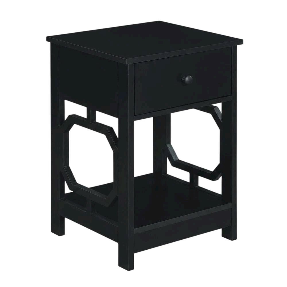 Black end table with single drawer for versatile living space use. Picture 1