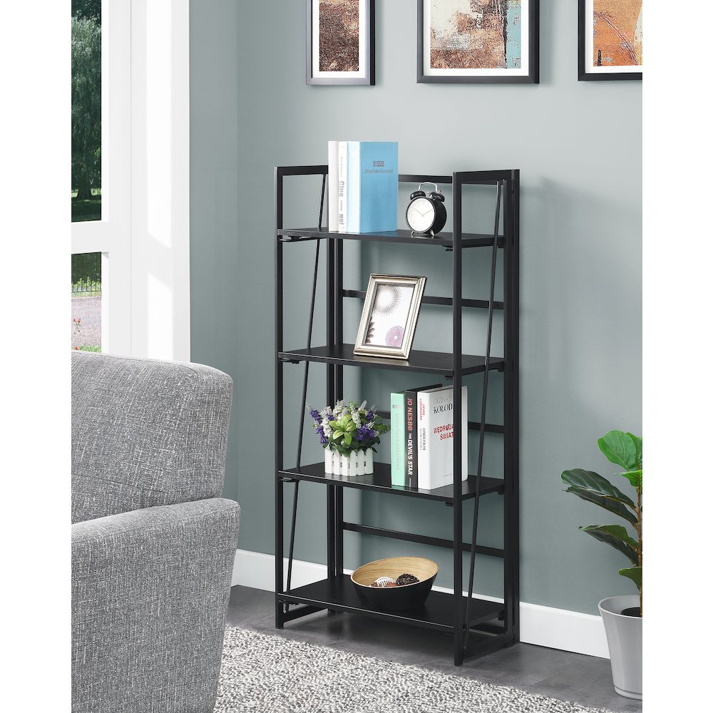 Xtra Folding 4 Tier Bookshelf, Black/Black. Picture 2