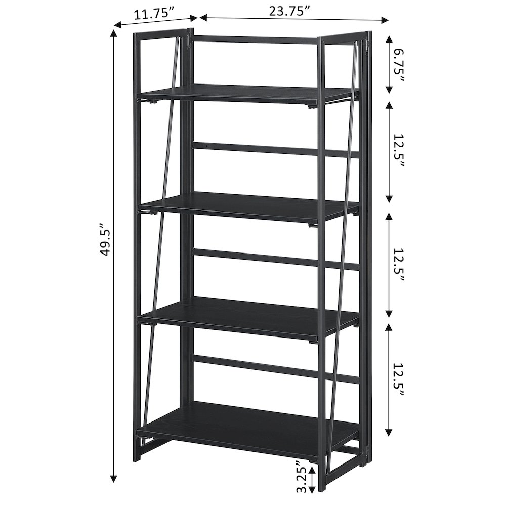 Xtra Folding 4 Tier Bookshelf, Black/Black. Picture 10