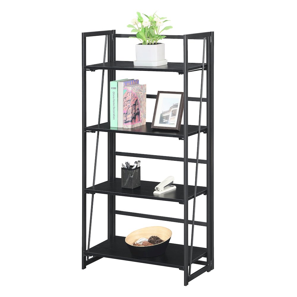 Xtra Folding 4 Tier Bookshelf, Black/Black. Picture 3