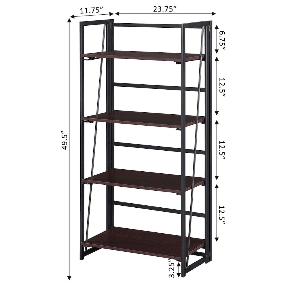 Xtra Folding 4 Tier Bookshelf, Espresso/Black. Picture 7