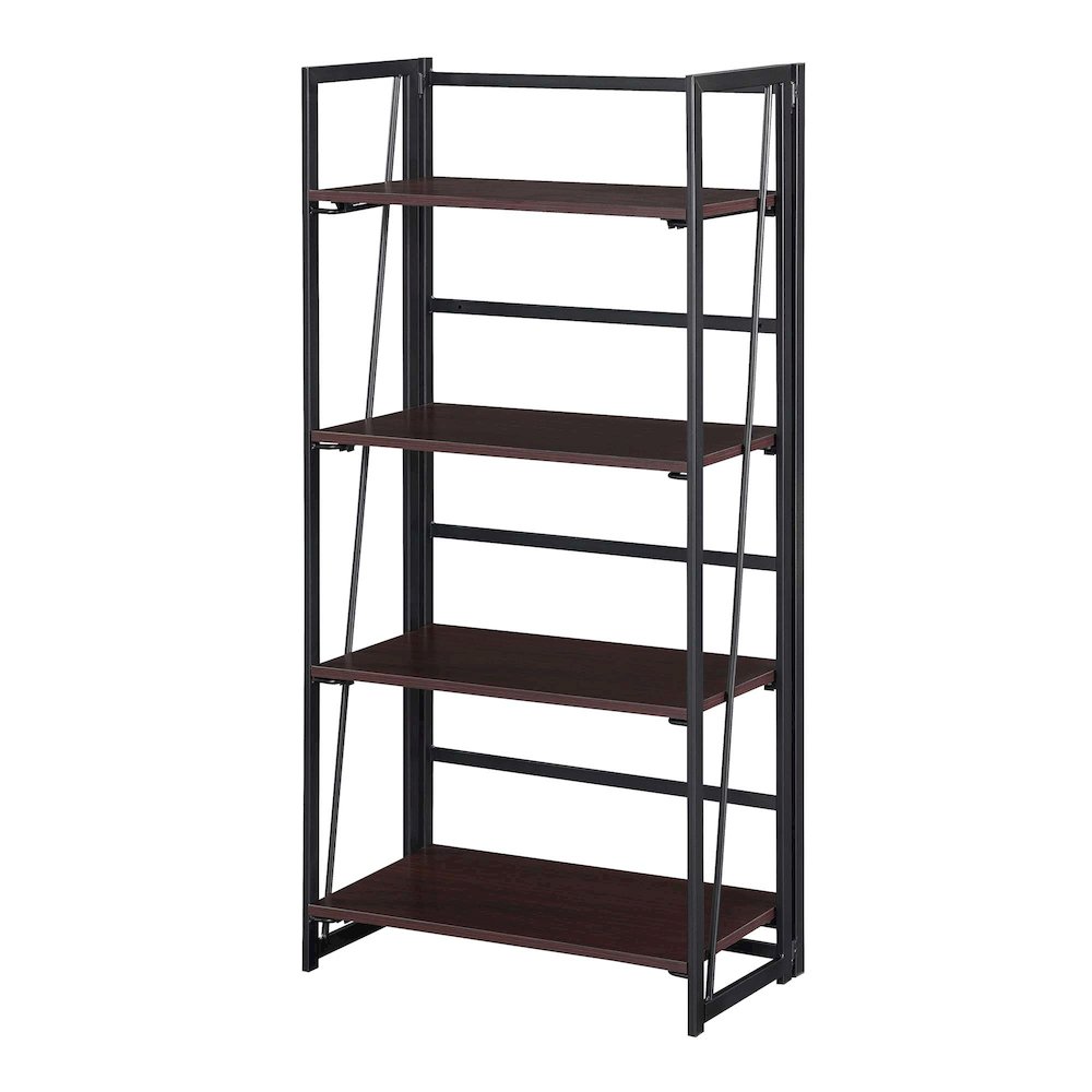 Xtra Folding 4 Tier Bookshelf, Espresso/Black. Picture 1