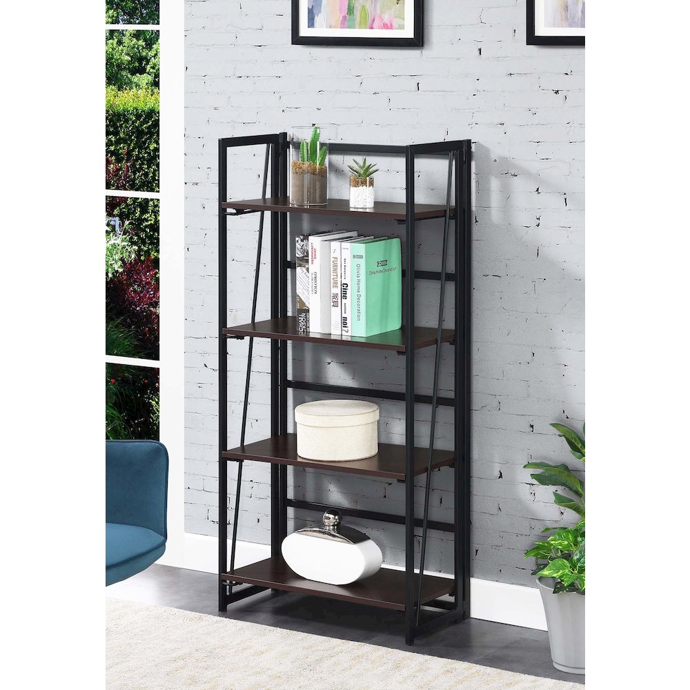 Xtra Folding 4 Tier Bookshelf, Espresso/Black. Picture 2