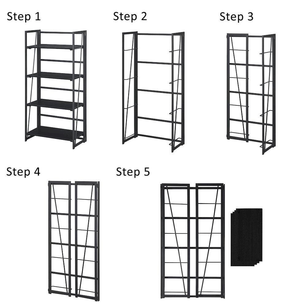 Xtra Folding 4 Tier Bookshelf, Espresso/Black. Picture 5