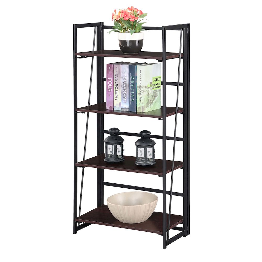 Xtra Folding 4 Tier Bookshelf, Espresso/Black. Picture 3