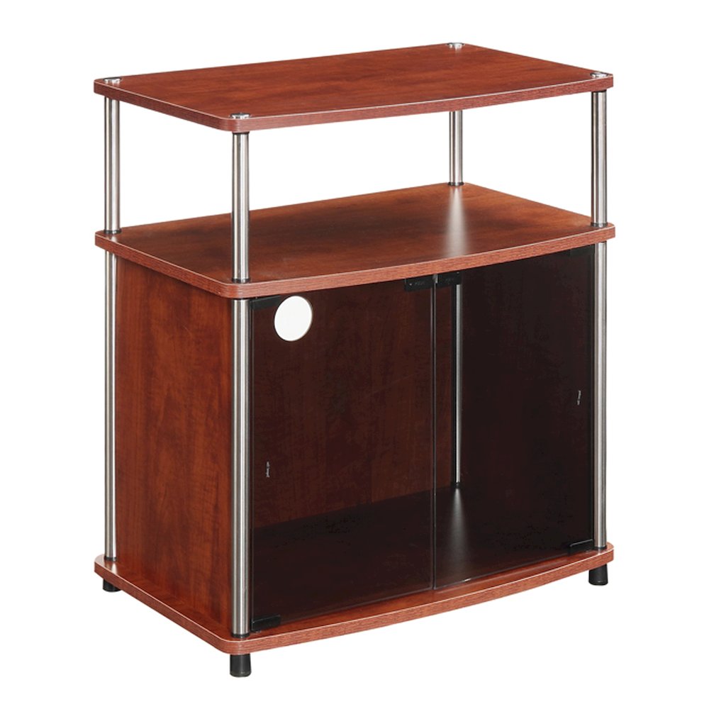 Designs2Go TV Stand with Black Glass Storage Cabinet, Shelf, TVs up to 26 Inches. Picture 1
