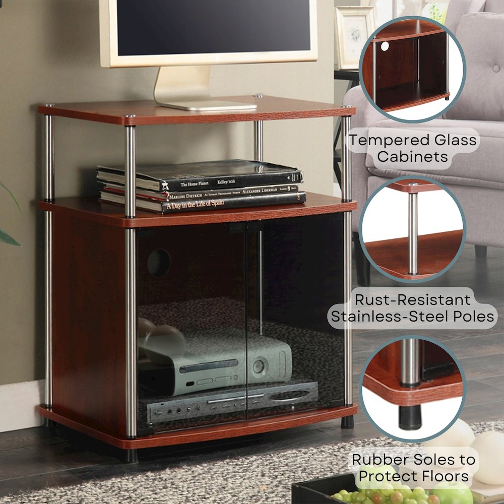 Designs2Go TV Stand with Black Glass Storage Cabinet, Shelf, TVs up to 26 Inches. Picture 4