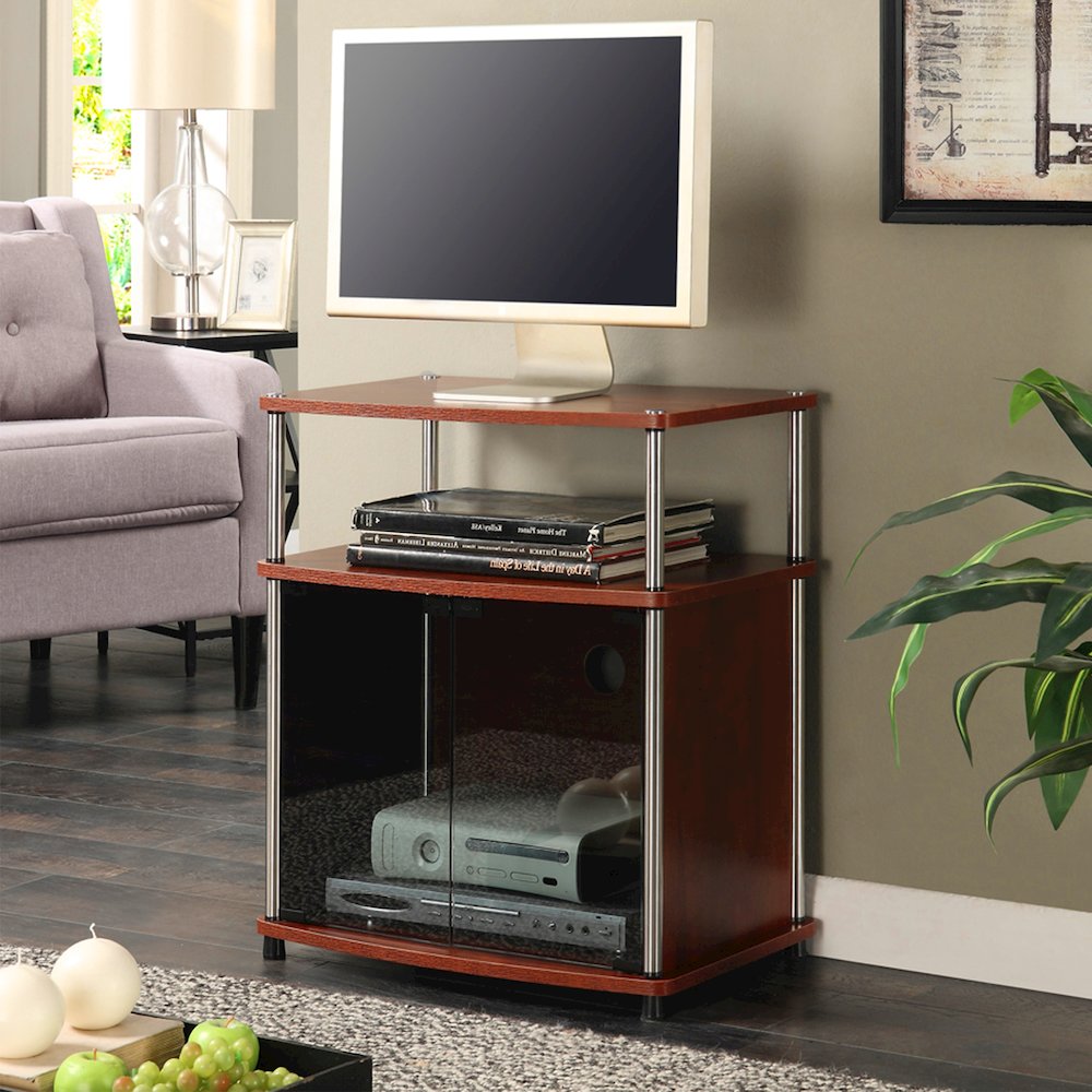 Designs2Go TV Stand with Black Glass Storage Cabinet, Shelf, TVs up to 26 Inches. Picture 3