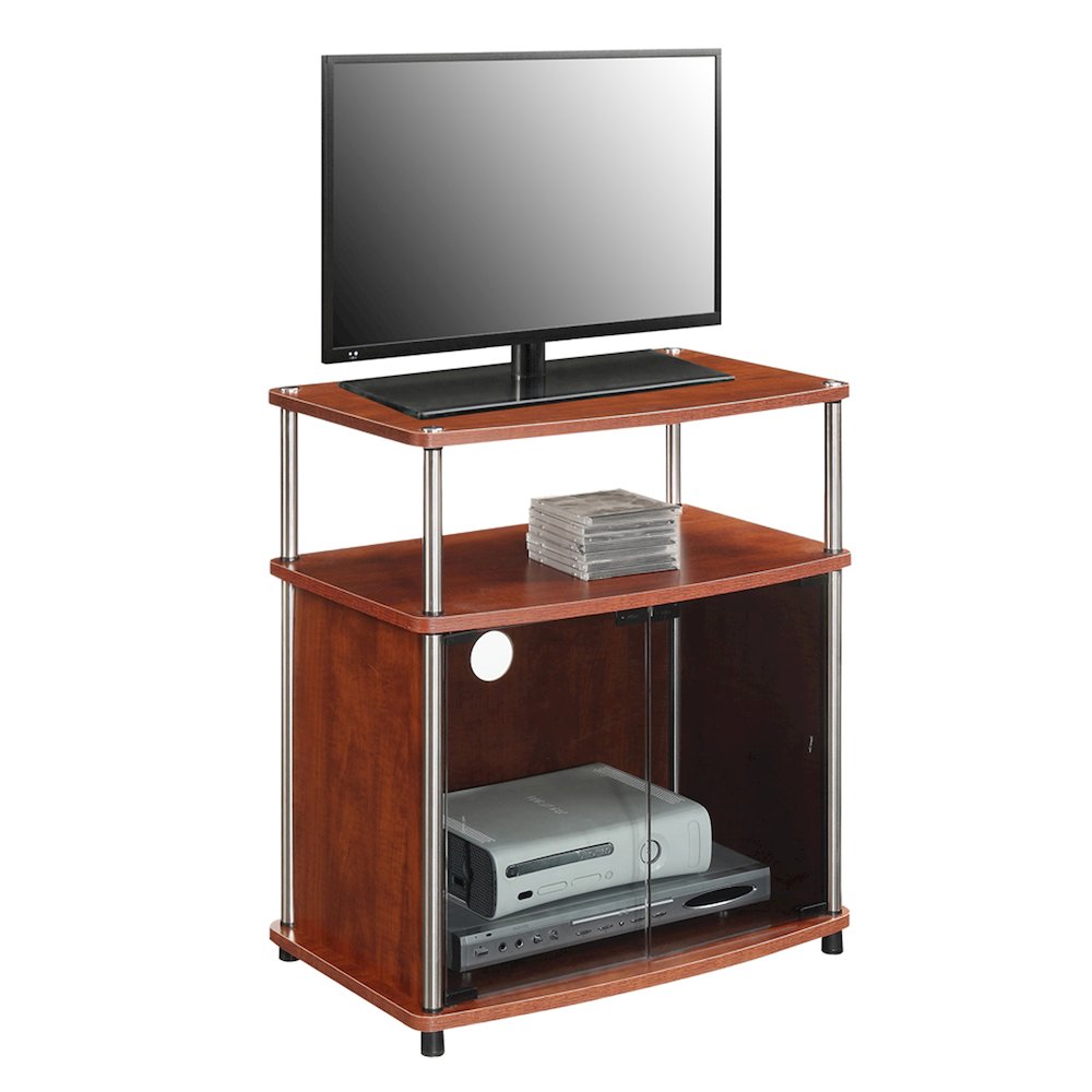 Designs2Go TV Stand with Black Glass Storage Cabinet, Shelf, TVs up to 26 Inches. Picture 2