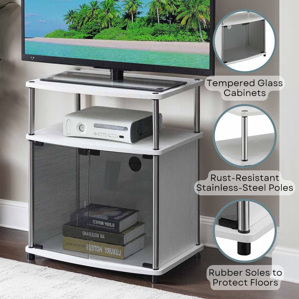 Designs2Go TV Stand with Black Glass Storage Cabinet, Shelf, TVs up to 26 Inches. Picture 3