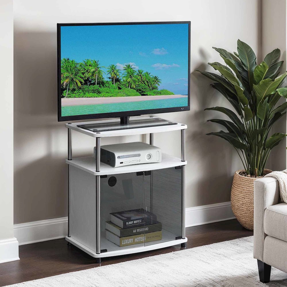 Designs2Go TV Stand with Black Glass Storage Cabinet, Shelf, TVs up to 26 Inches. Picture 2
