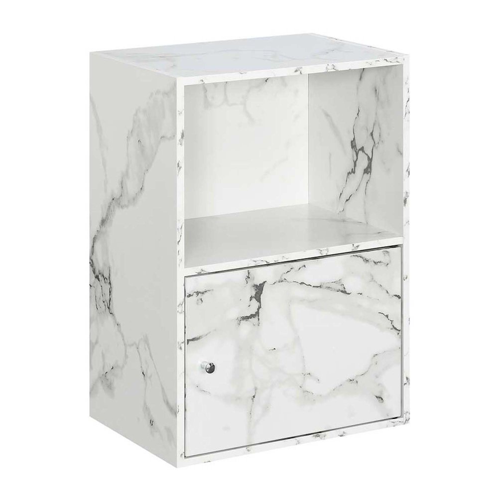 Xtra Storage 1 Door Cabinet with Shelf, White Faux Marble. Picture 1