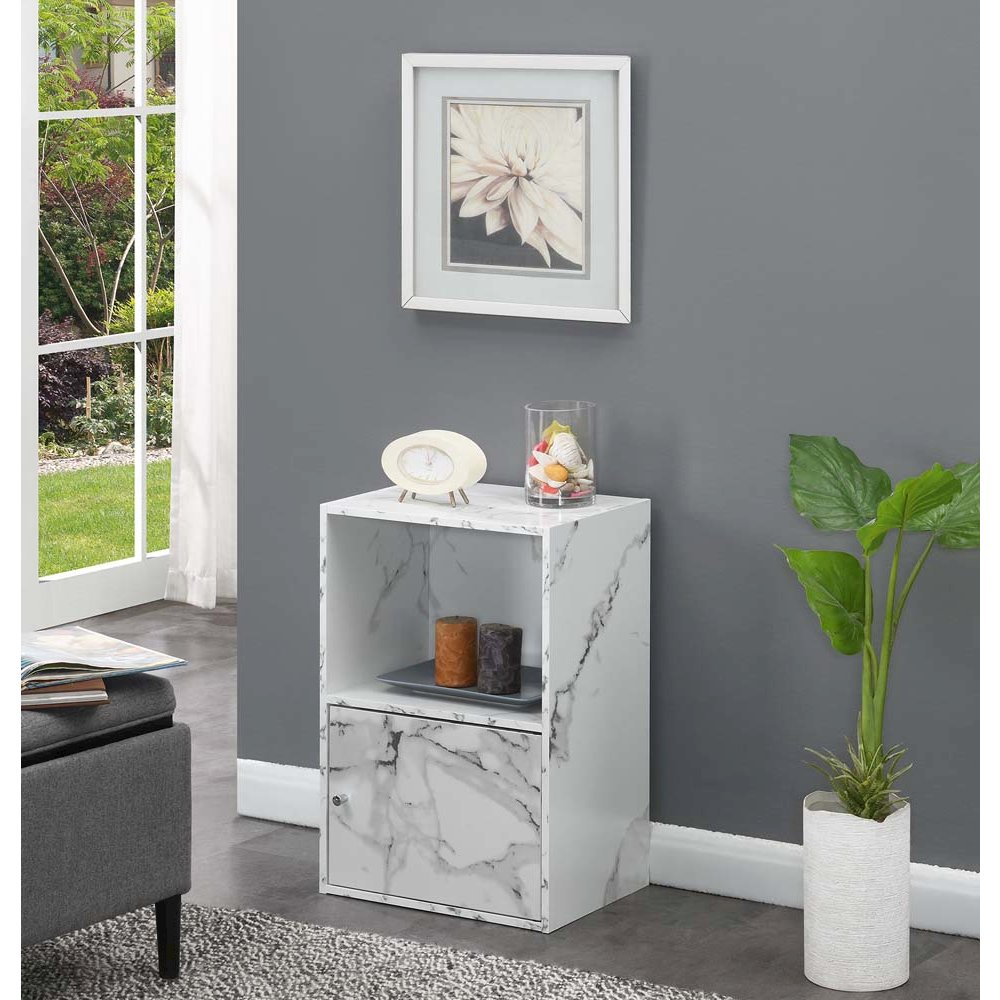 Xtra Storage 1 Door Cabinet with Shelf, White Faux Marble. Picture 4