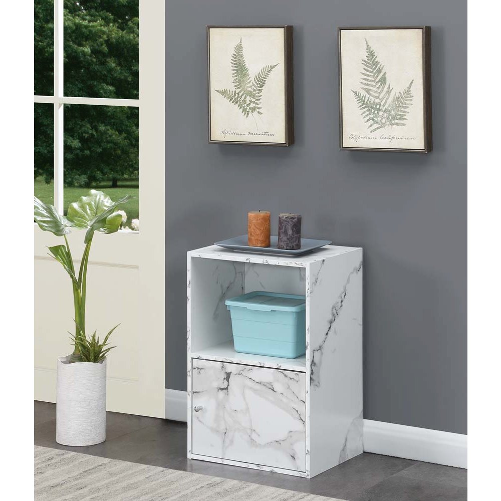 Xtra Storage 1 Door Cabinet with Shelf, White Faux Marble. Picture 5