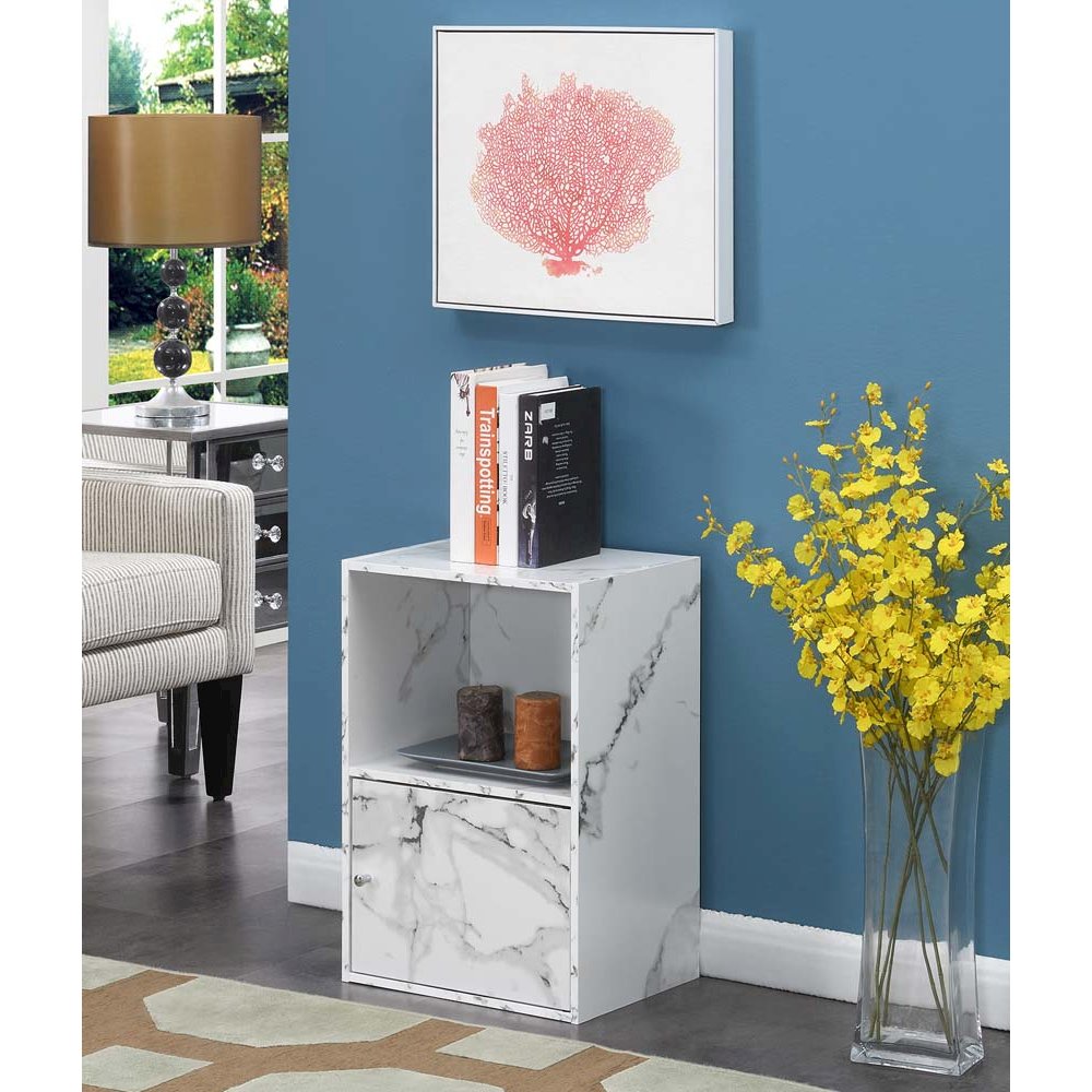 Xtra Storage 1 Door Cabinet with Shelf, White Faux Marble. Picture 6