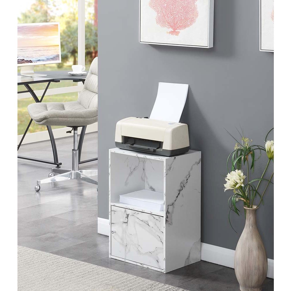 Xtra Storage 1 Door Cabinet with Shelf, White Faux Marble. Picture 2