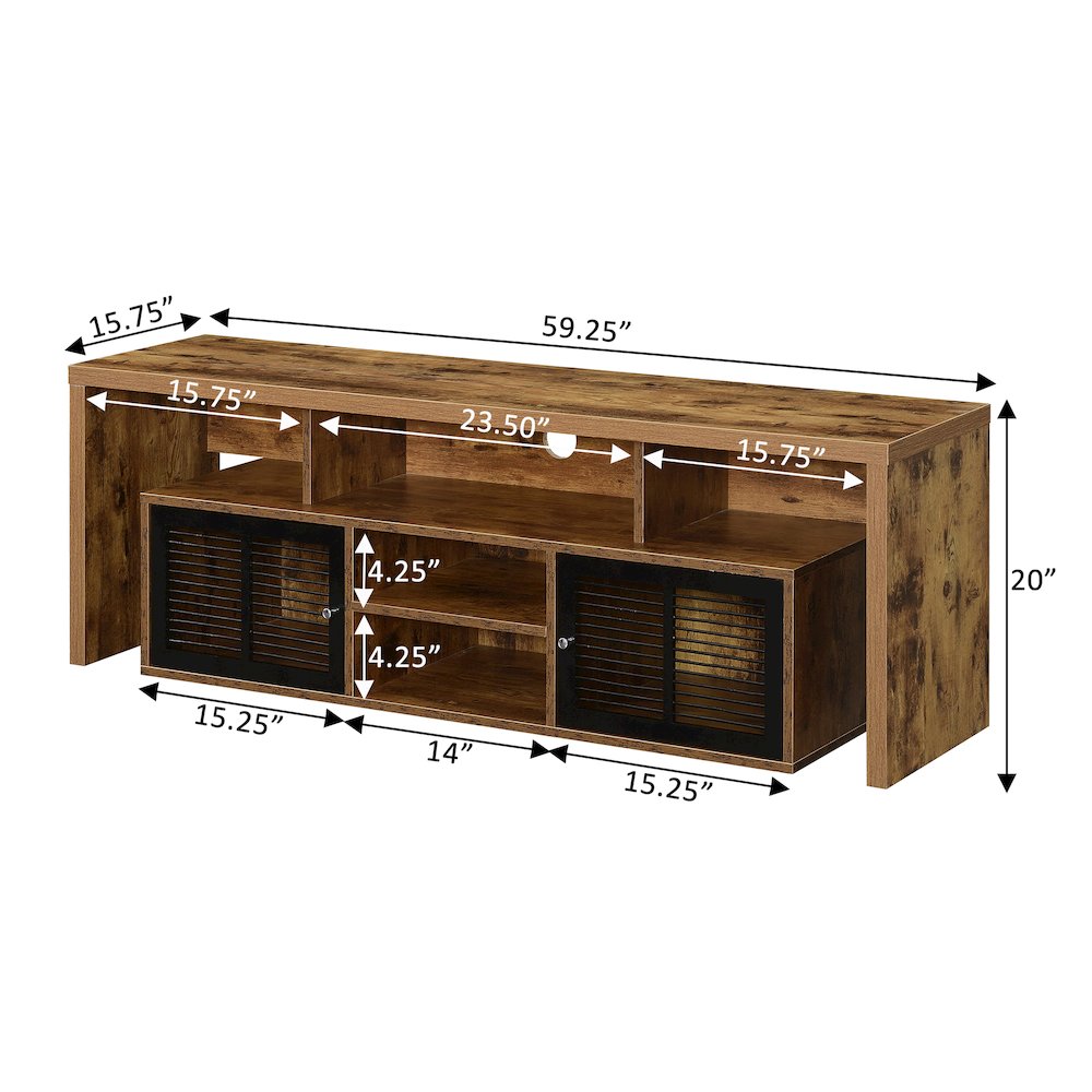 Lexington 60 inch TV Stand with Storage Cabinets and Shelves - Barnwood. Picture 5