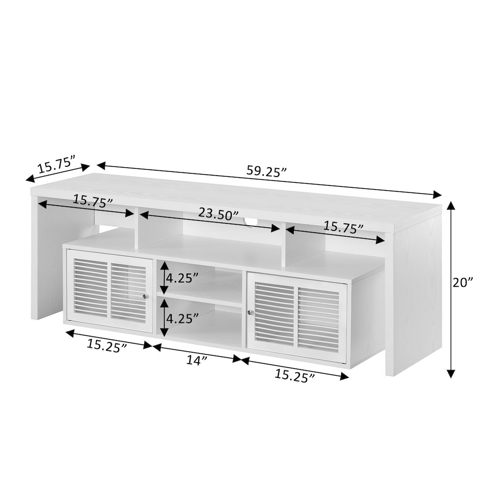 Lexington 60 inch TV Stand with Storage Cabinets and Shelves - White. Picture 5