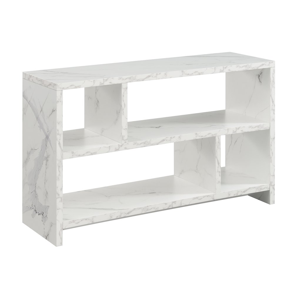 Northfield TV Stand Console with Shelves, White Faux Marble. Picture 1