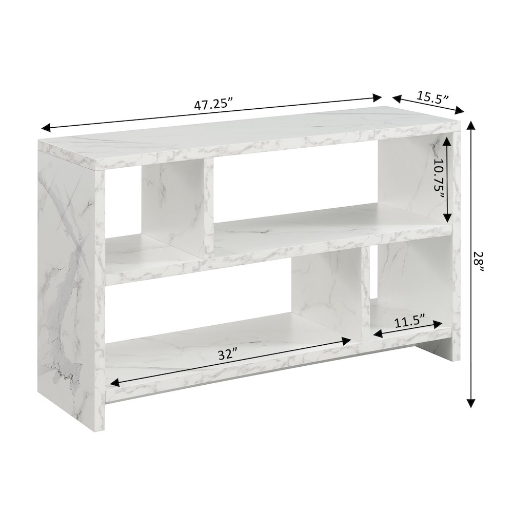 Northfield TV Stand Console with Shelves, White Faux Marble. Picture 4