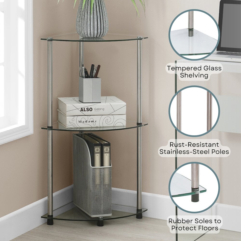 Designs2Go Classic Glass 3 Tier Corner Shelf. Picture 4