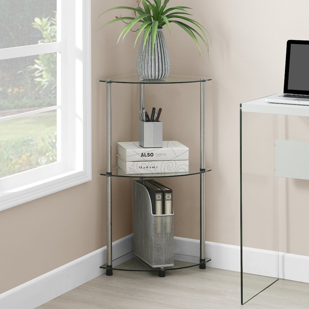 Designs2Go Classic Glass 3 Tier Corner Shelf. Picture 3