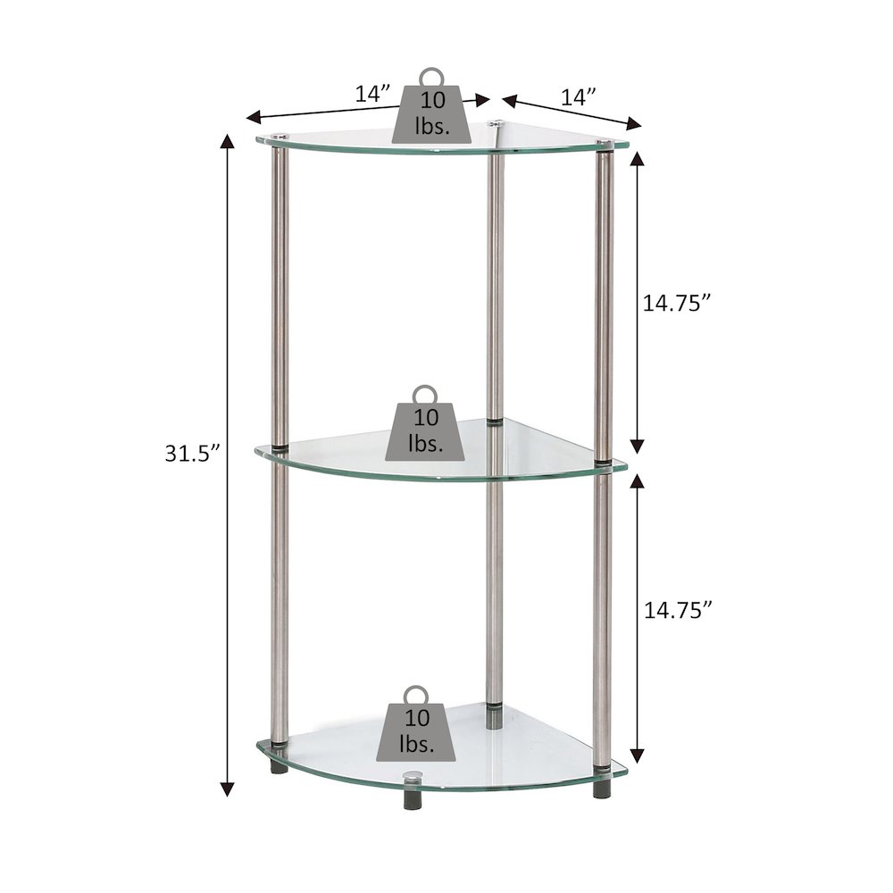 Designs2Go Classic Glass 3 Tier Corner Shelf. Picture 5