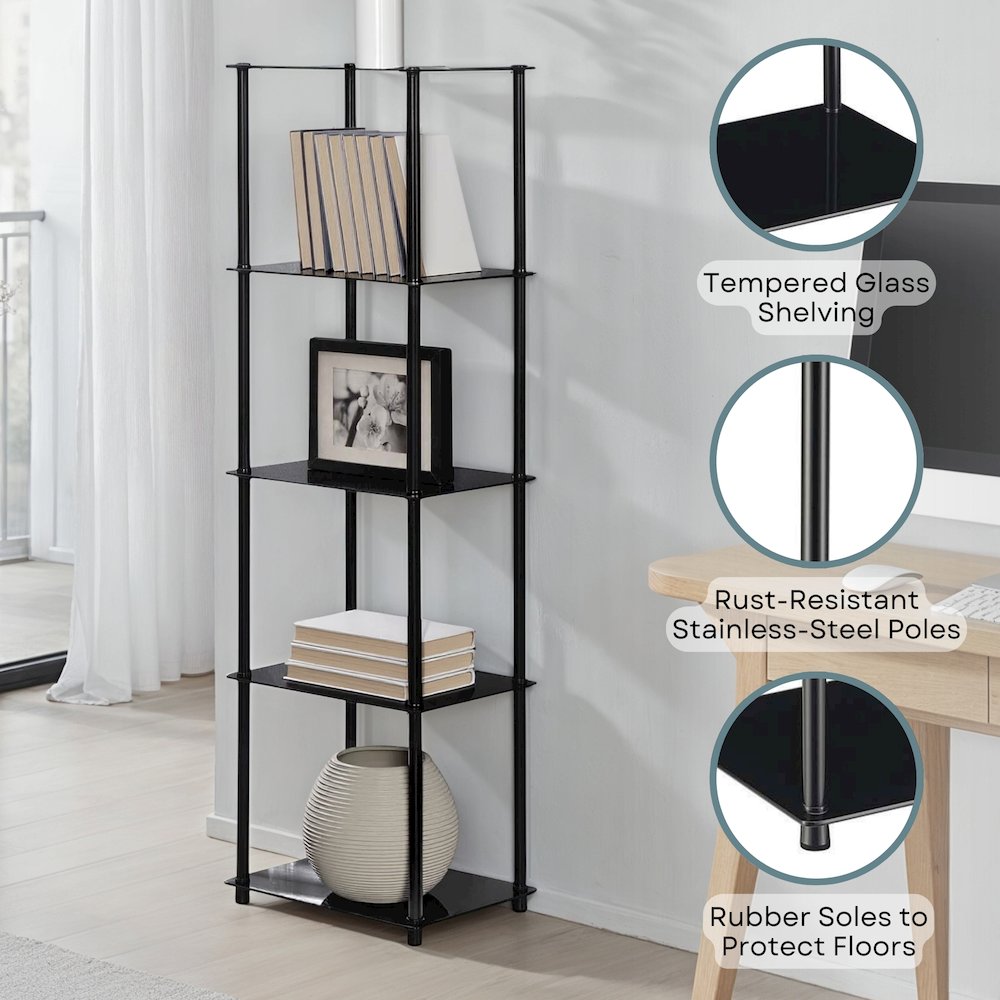 Designs2Go Classic Glass 5 Tier Tower, Black Glass. Picture 4