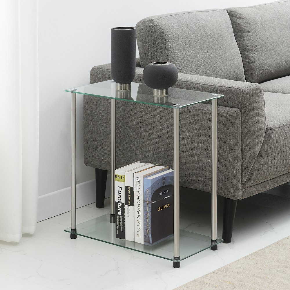 Designs2Go Classic Glass 2 Tier Chairside End Table. Picture 7