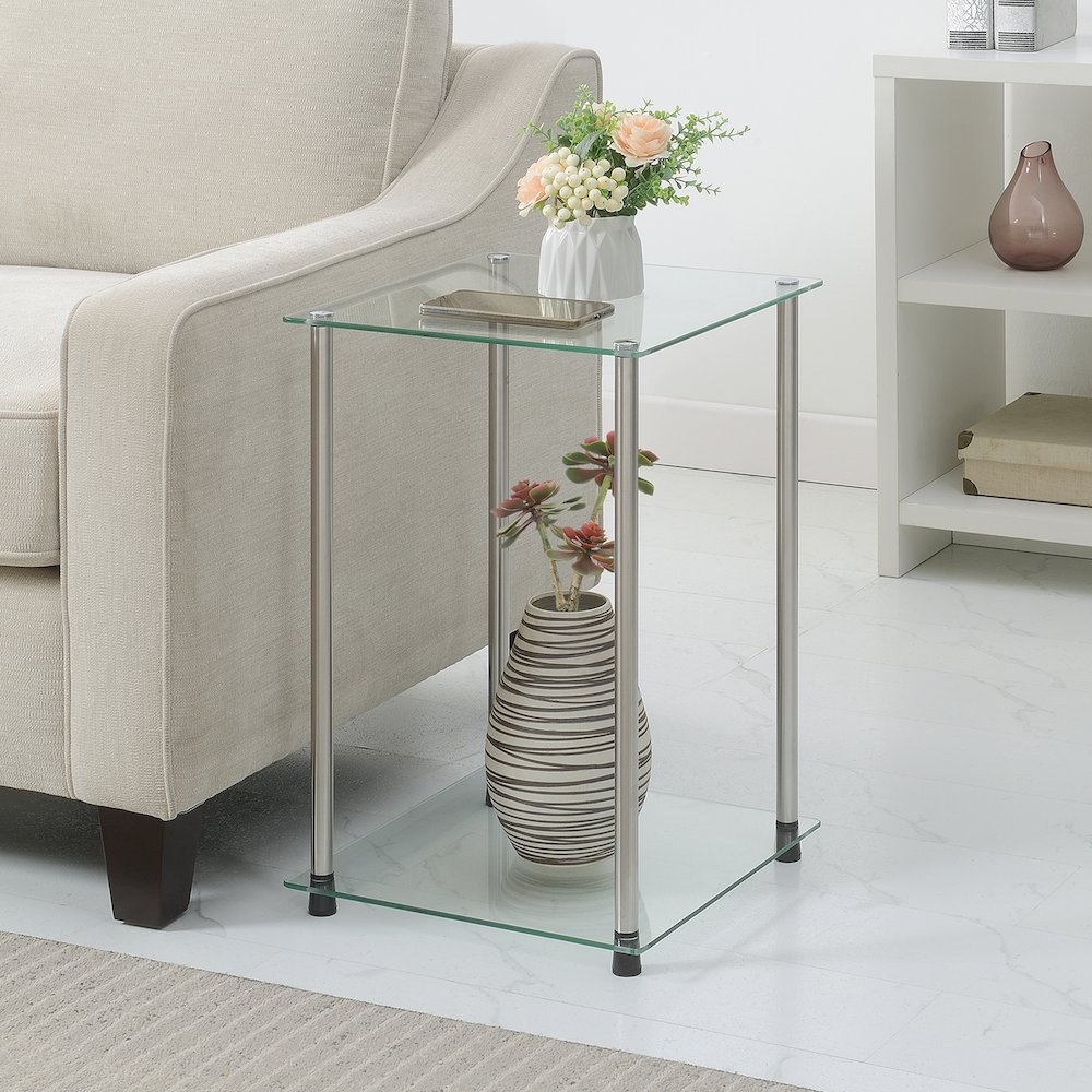 Designs2Go Classic Glass 2 Tier Square End Table. Picture 4