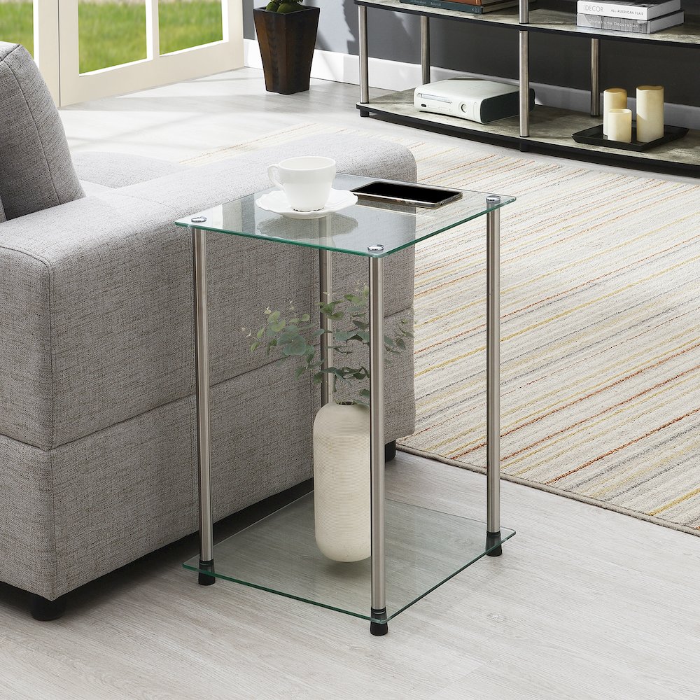 Designs2Go Classic Glass 2 Tier Square End Table. Picture 7