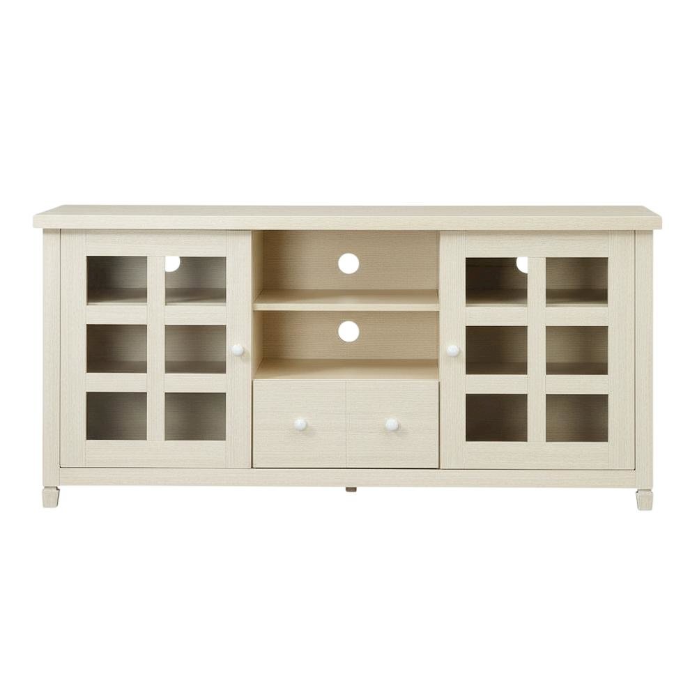 Beige Wooden TV Stand with Storage Cabinets and Shelves for Up to 65-Inch TVs. Picture 4