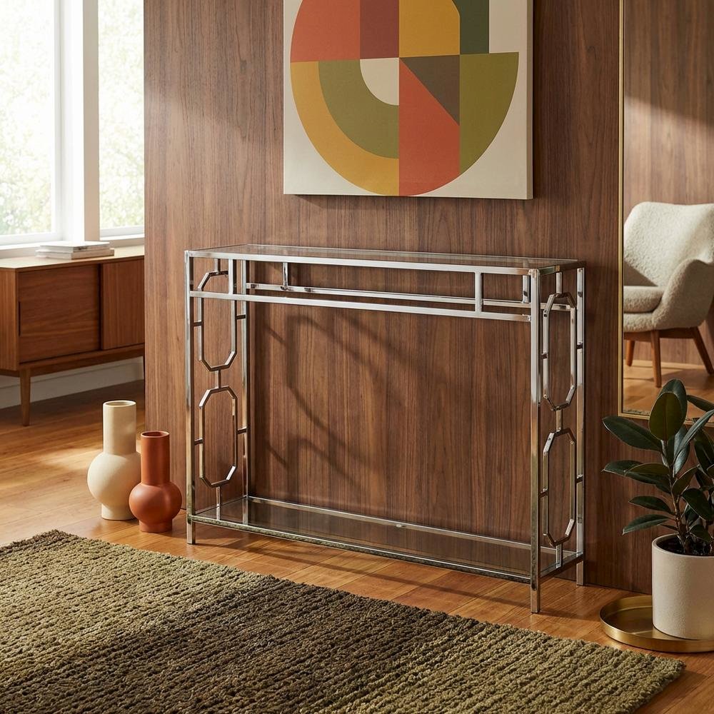 Modern Chrome Console Table with Sleek Finish and Elegant Design. Picture 3