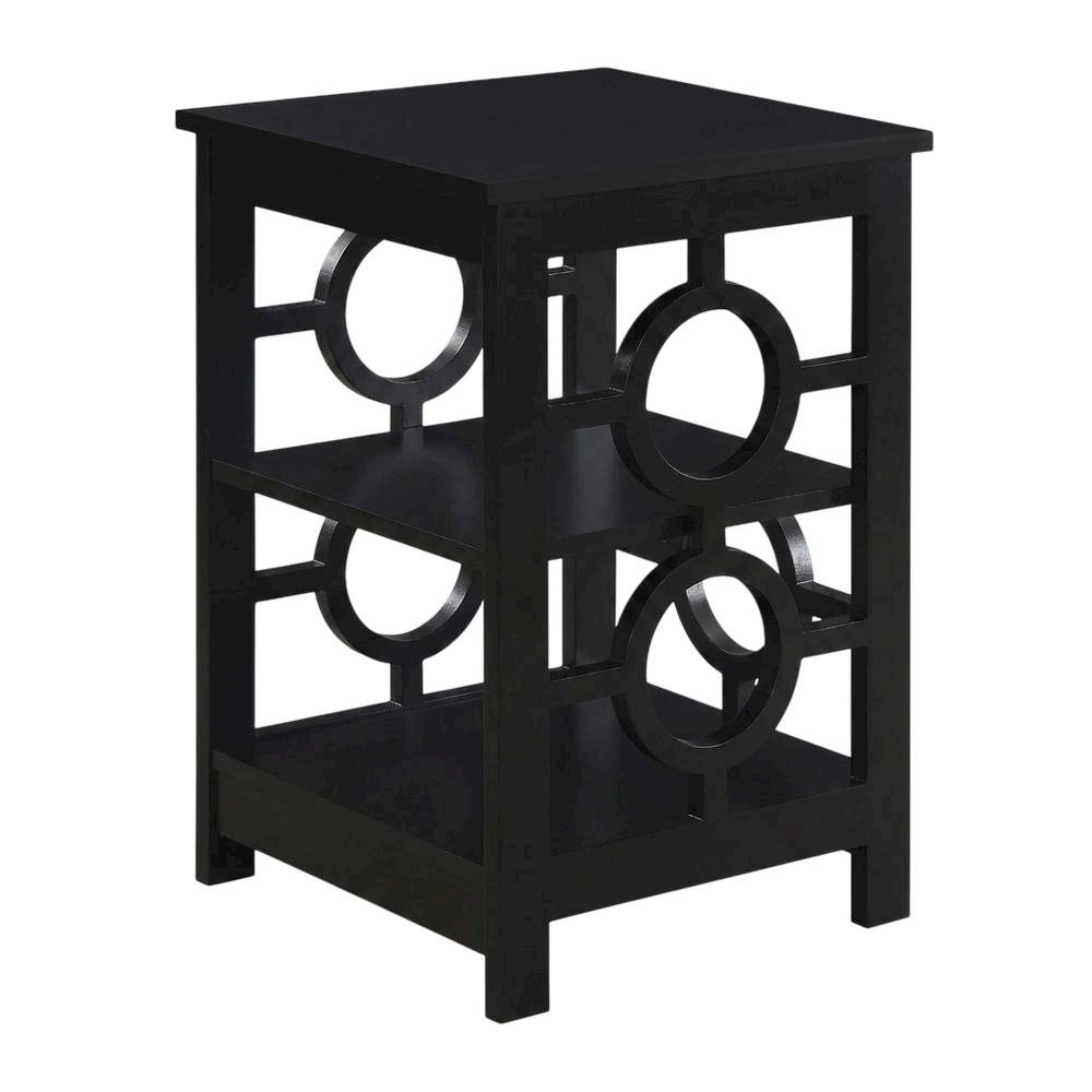 Black wooden end table with modern design and sleek finish. Picture 1