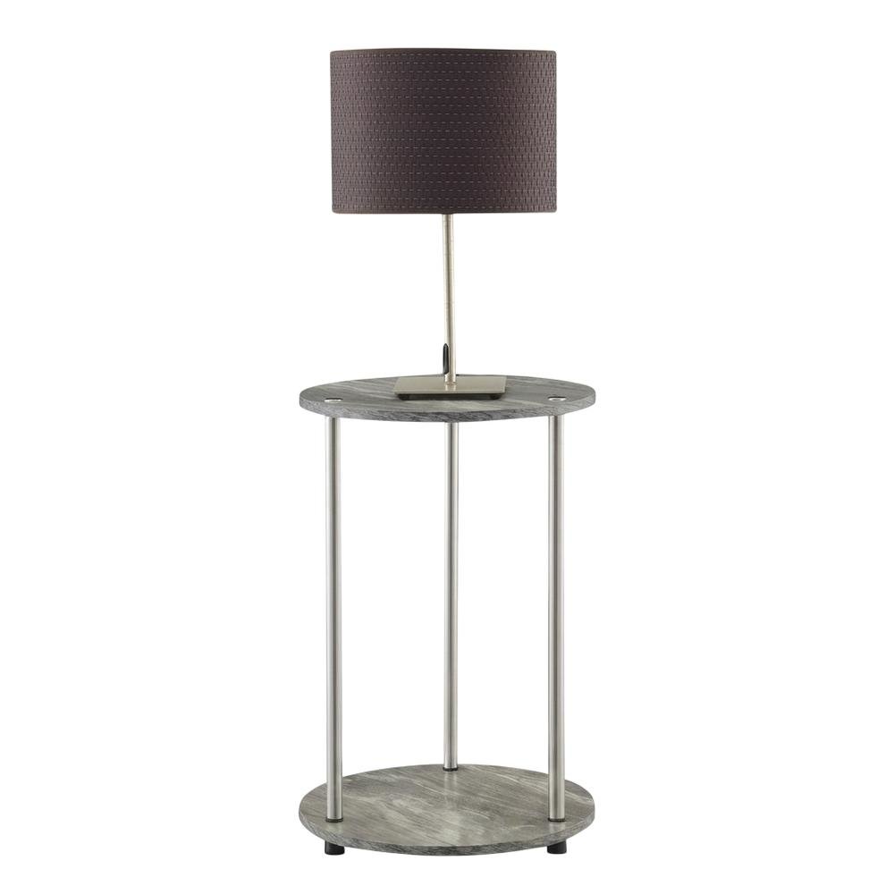 Round End Table with Faux Gray Marble Finish and Chrome Frame. Picture 1
