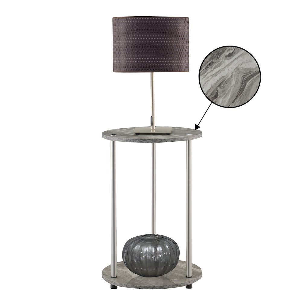 Designs2Go No Tools 2 Tier Round End Table, Faux Gray Marble/Chrome. Picture 3