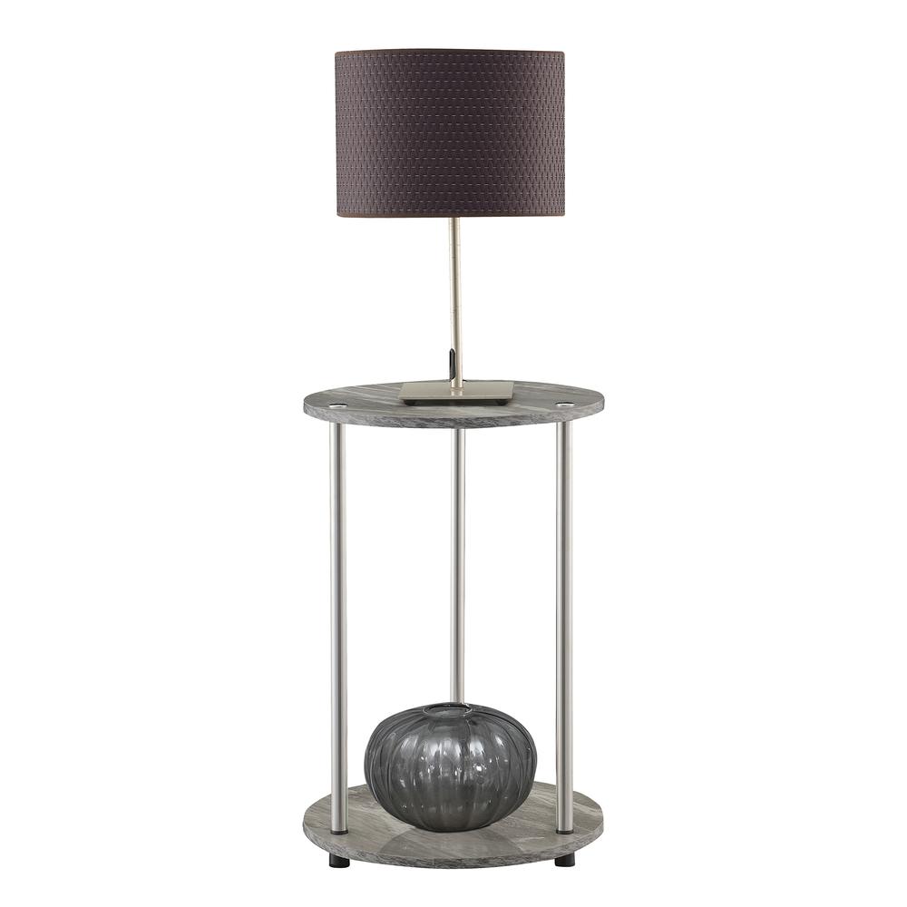 Designs2Go No Tools 2 Tier Round End Table, Faux Gray Marble/Chrome. Picture 1