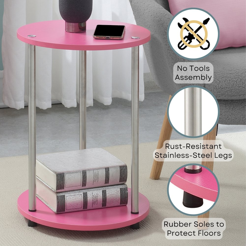 Designs2Go No Tools 2 Tier Round End Table, Pink. Picture 4