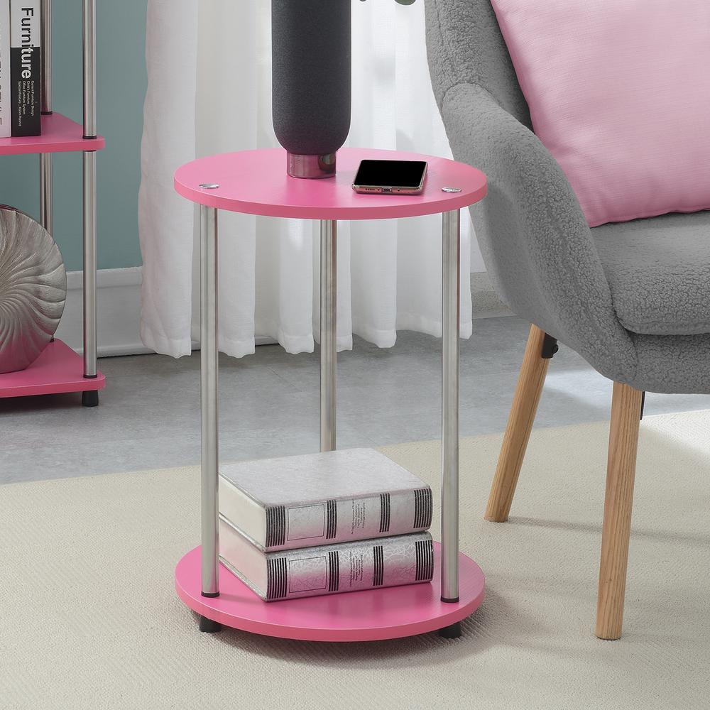 Designs2Go No Tools 2 Tier Round End Table, Pink. Picture 3