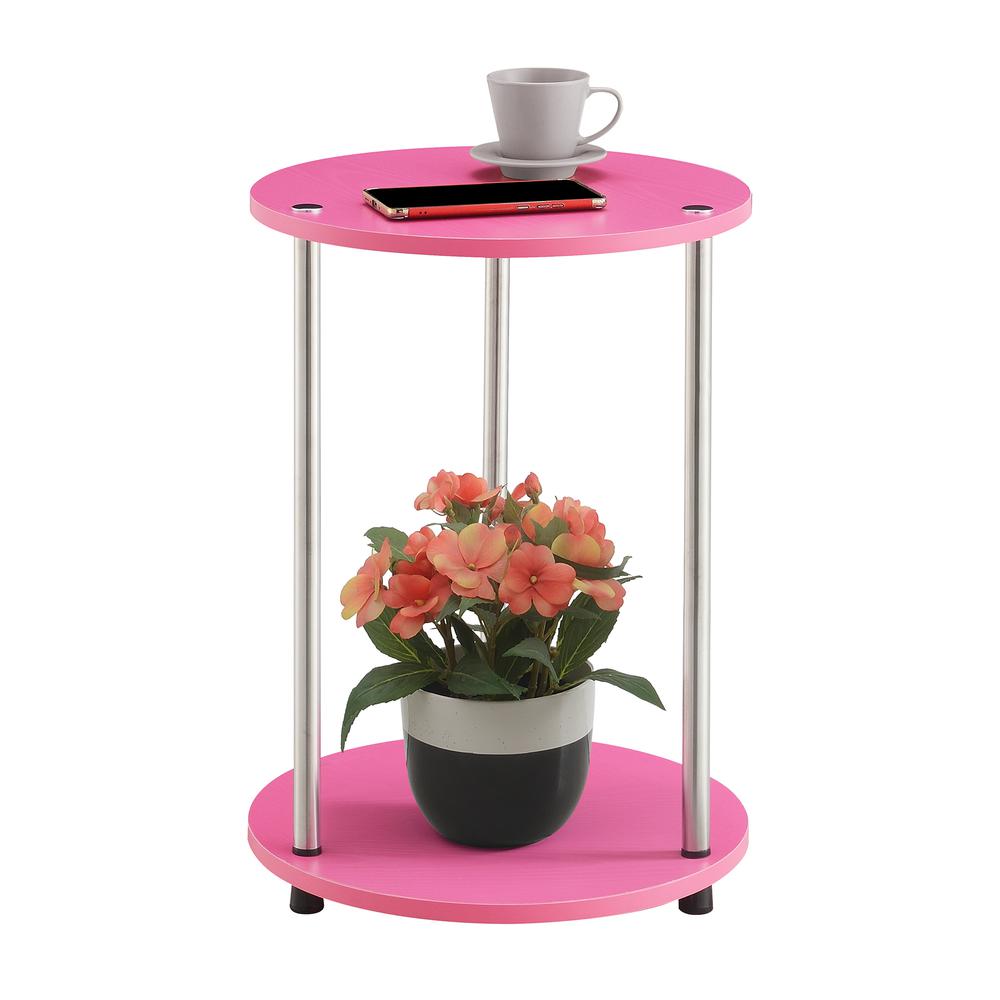 Designs2Go No Tools 2 Tier Round End Table, Pink. Picture 2