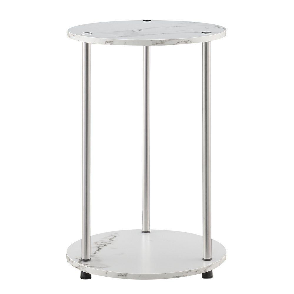 Designs2Go No Tools 2 Tier Round End Table, Faux White Marble/Chrome. Picture 1