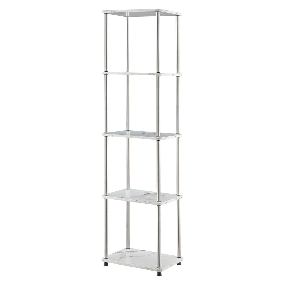 Designs2Go No Tools 5 Tier Tower, Faux White Marble/Chrome. Picture 1