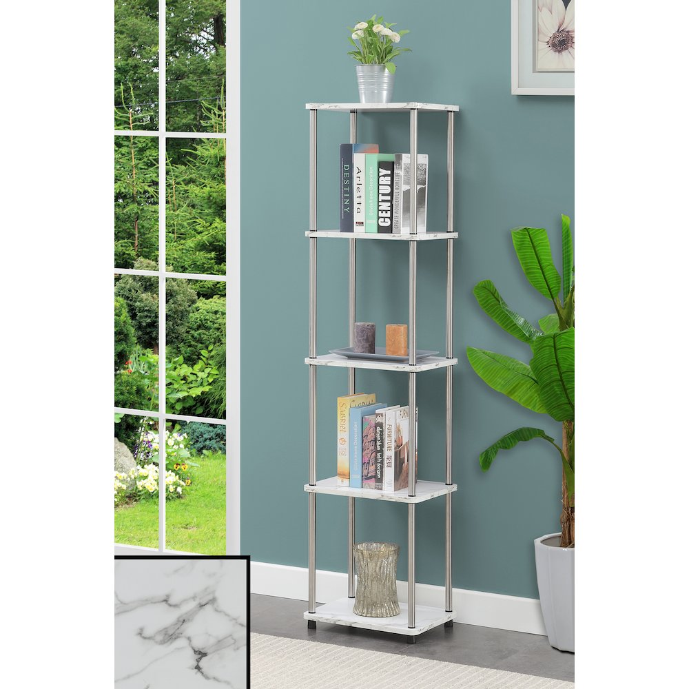 Designs2Go No Tools 5 Tier Tower, Faux White Marble/Chrome. Picture 2