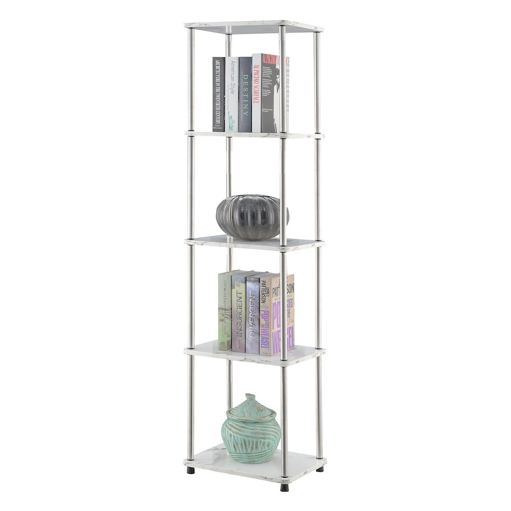 Designs2Go No Tools 5 Tier Tower, Faux White Marble/Chrome. Picture 3