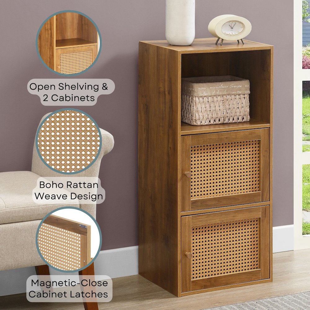 Xtra Storage Weave 2 Door Cabinet with Shelf, Brown. Picture 4