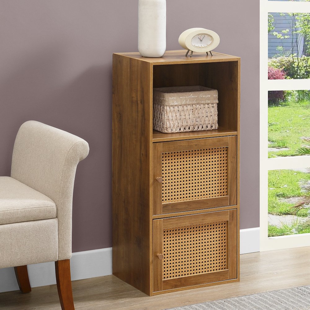 Xtra Storage Weave 2 Door Cabinet with Shelf, Brown. Picture 2