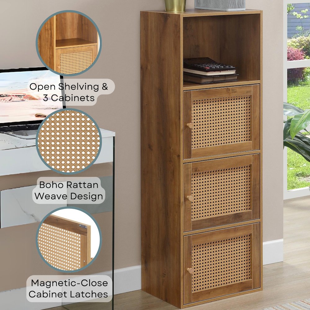 Xtra Storage Weave 3 Door Cabinet with Shelf, Brown. Picture 4